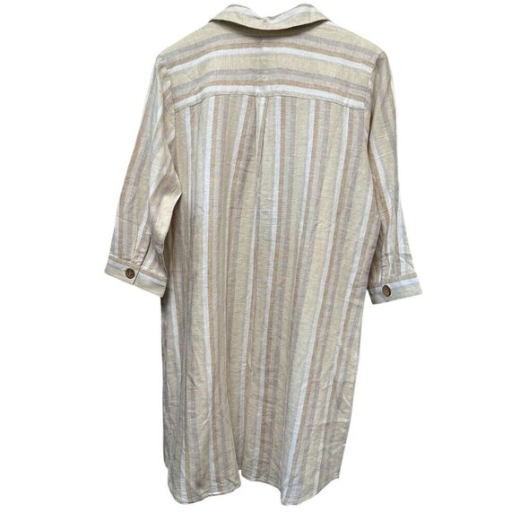 DENIM & Co. Womens Long Shirt Medium Linen Blend Swim Coverup Beige Stripe - Picture 6 of 9